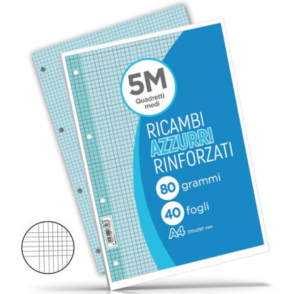 Immagine di Ricambi rinforzati A4 quadretti 5mm azzurro senza margine 40fg 80gr